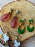 Trio of Vintage Pink, Green & Gold Tone Earrings (D)