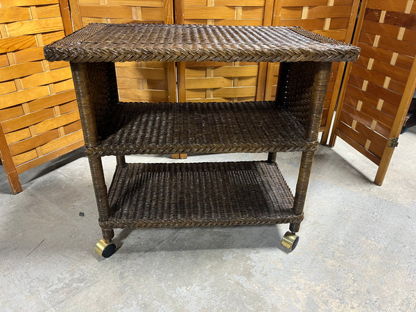 Lightweight Brown Wicker Cart on Casters