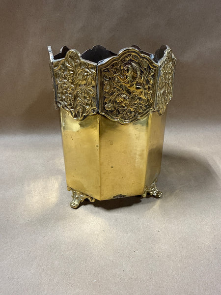 (A) Heavy Ornate Footed Brass Planter