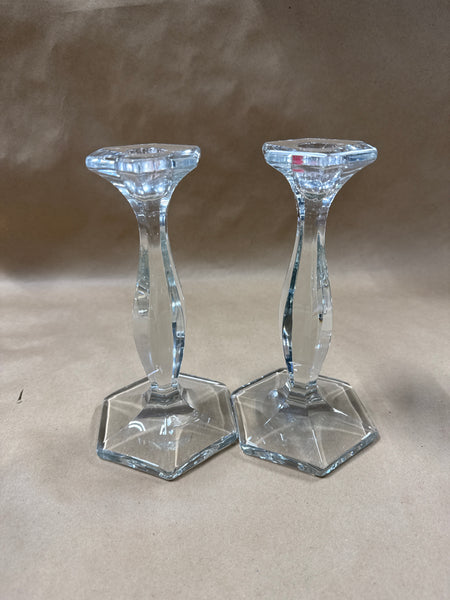 Pair Of Heisey Style Glass Candle Stick Holders // 2 Sets Available // *** PRICED INDIVIDUALLY ***