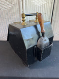 Antique Black Metal & Brass Coal Box with Shovel