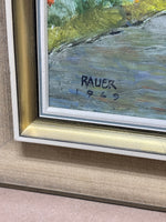 Coastal Town/Harbor Painting: Signed RAUER 1969