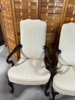 Queen Anne Style Arm Chairs with Cream Tone Fabric with Alphabet Embossed Design, (2)