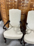 Queen Anne Style Arm Chairs with Cream Tone Fabric with Alphabet Embossed Design, (2)