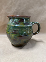 Green And Brown Glazed Pottery Pitcher — Signed At Bottom