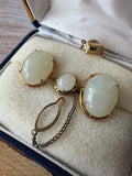 4-Piece Vintage Gold Tone Cuff Links & Tie Tacks with Milky White Stones
