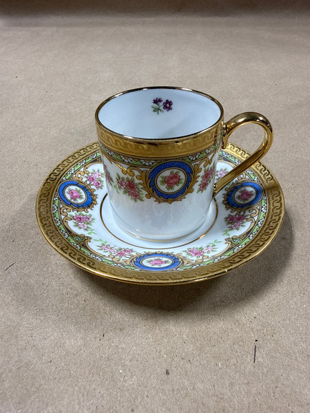 (B) Legle Limoges Pink Roses Cup And Saucer — With Inner Purple Daisy