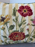 Pair of Yellow Striped Floral Needlepoint Throw Pillows