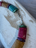 Jewel Tone Celluloid Panel Vintage Collar Necklace