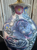Pair of Asian Inspired Blue Floral Vase 3-Way Lamps (WORKS)