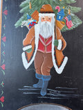 Hand Painted Folk Santa Hanging Wooden Sled