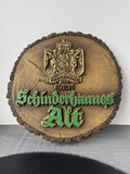 (B) German Vintage Schinderhannes Alt Plastic Wood Slab 3-D Bar Sign