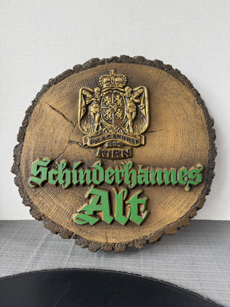 (B) German Vintage Schinderhannes Alt Plastic Wood Slab 3-D Bar Sign