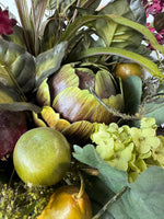 Faux Floral, Fruit & Artichoke Arrangement in Resin Urn