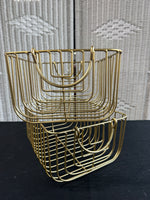 Pair of Gold Metal Heavyweight Decorative Storage Baskets