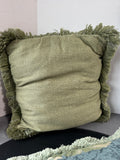 Botanical Tapestry & Solid Green Fringed Throw Pillows