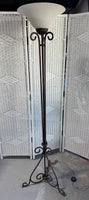 Heavyweight Rustic Metal Scroll Torchiere Floor Lamp (WORKS)