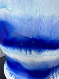 Blue & White Drip Glazed Large Striped Pottery Vase (A)