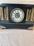 Black Marble Mantle Clock With Lion Head Handles NOT TESTED