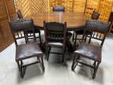 1880's German/French Huntsman's Hand Carved Oak Dining Table with Leaf, and (6) Henry II Revival Chairs ***HEAVY ITEM***READ DESCRIPTION CAREFULLY***