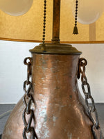 French Style Copper Water Vessel Dual Light Table Lamp with Chain (WORKS)