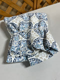 Threshold 64"D Round Table Cloth, blue/tan/white