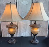 Pair of Ornate Resin & Glass Urn 3-Way Table Lamps (WORKS)