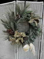 Frosted Glittery Faux Fir & Pinecone Wreath with Ornaments