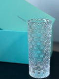 Tiffany & Co. Crystal Basket Weave Cylinder Vase with Box