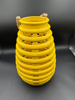 Yellow Ceramic Hanging Lantern With Wooden Beads Handle