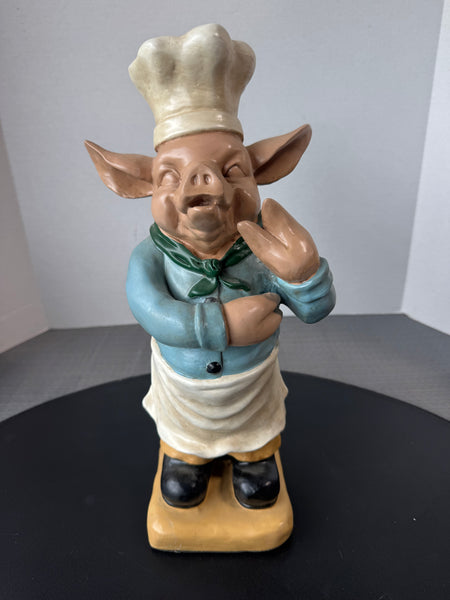 (B) Resin Pig Chef Statue