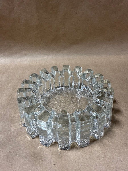 Pukeberg Sweden Textured Glass Candle Holder Ashtray Sculpture