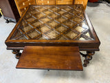 Large Square Coffee Table with Glass and Pullout
