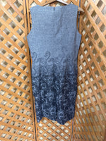 Womans SIZE 14 Talbots Gray Tweed Floral Paisley Print Sleeveless Sheath Dress