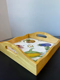 Wooden & Tile Heavyweight Vegetable Motif Serving Tray