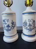 Pair of Matching Blue Floral Ceramic Table Lamps (WORKS)
