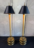 Pair of Chapman Cast Brass Buffet  Candlestick Lamps with Original Black Shades (WORKS)
