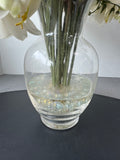 Faux White Freesia in Glass Vase with Marbles