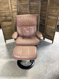 Ekornes Stressless Leather Chair with Ottoman, pink/taupe color