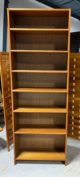 Tall 7 ft Teak Veneer Bookcase, card board backing
