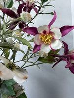 Faux Dogwoods & Columbine in Green Ceramic Planter