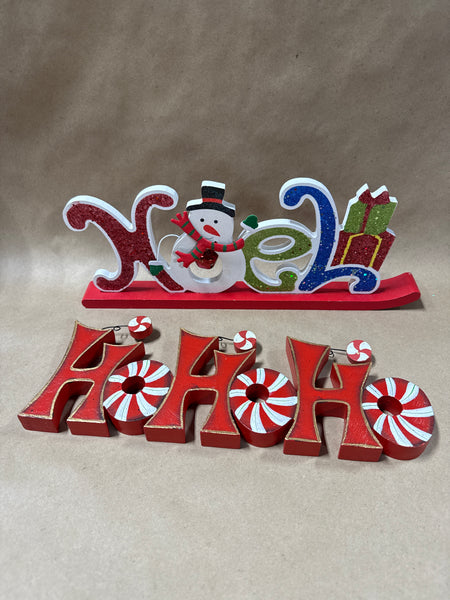 Pair Of Christmas Holiday Signs “Noel” “Hohoho”