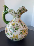 Large Italian Style Crackled Ceramic Floral Pitcher Vase