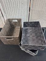 Trio of Gray Storage Baskets: Woven Plastic & Fabric