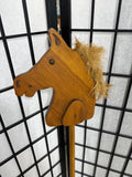 Wooden Stick Wheeled Riding Horse With Straw Hair