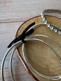 Trio of Silver Tone Bangle Bracelets with Rhinestone Stretch Bracelet