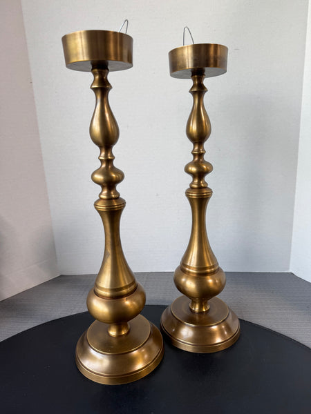 Pair of Jamie Young India Large Brass Candlesticks