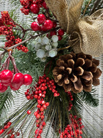 Faux Fir & Holly Berries Grapevine Wreath