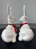 Pair of Flambro Indonesia Vintage White Ceramic Reindeer