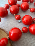 C&B Stamped Long Red Beaded Necklace